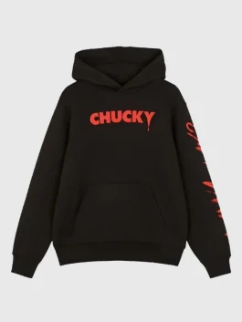 Chucky Primark black fleece hoodie with pullover fit, hood and kangaroo pocket for cozy daily wear