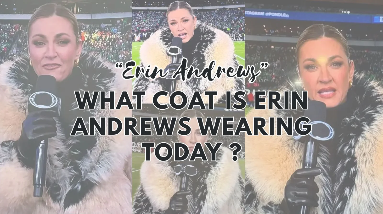 Erin Andrews wearing the viral oversized fur coat today at the 49ers vs Eagles game sideline.