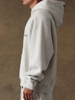 A warm Fear of God Light Grey Hoodie made from thick, premium fleece fabric.