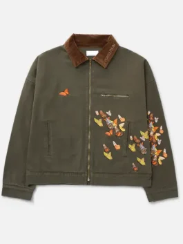 Front view of the Green Butterfly Work Jacket featuring large functional pockets.