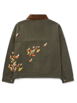 The rear view of the Green Butterfly Work Jacket highlighting the clean stitching.