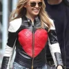 Love Heart Leather Jacket showcasing a unique sculptural heart silhouette and a high-contrast scarlet and onyx colorway.