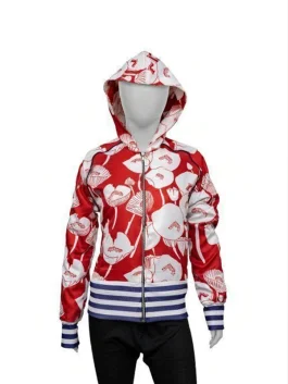 Floral Printed Jacket featuring a vibrant scarlet base and high-definition floral graphics for a premium, high-energy fashion statement.