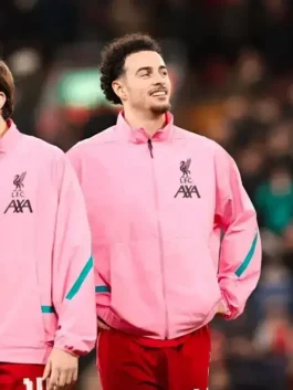 A Z.N.E Anthem Jacket Pink for men featuring the Liverpool FC crest.