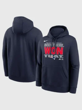New England Patriots 2025 AFC East champions hoodie with Been There Won That graphic, hood and front pocket