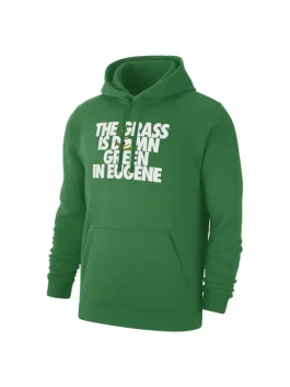 Front view of the Nike Grass Is Green Club Hoodie showing the graphic and drawstrings.