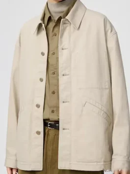 Oversized Uniqlo Denim Jacket Beige Front Open View.