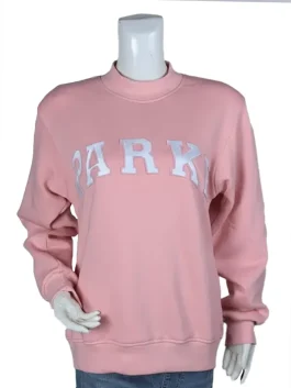 A trendy oversized red mockneck sweatshirt with white varsity branding, perfect for casual streetwear or gym wear.