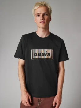 An Oasis Black Stripe Logo T-Shirt from the Paul Smith collaboration.