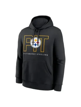 Front view of the Busted Play Club Hoodie Black featuring the Steelers logo.