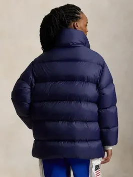 Team USA Olympics 2026 navy puffer jacket view showing winter-ready padding and simple everyday styling look