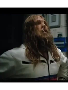 Project Hail Mary Ryland Grace white rainbow stripe hoodie showing side fit and sleeve stripes