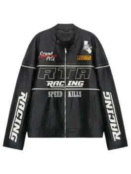 Black leather racing jacket with white 