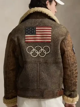Styled look of Team USA Olympics 2026 shearling jacket showing winter layering and a clean casual outfit vibe