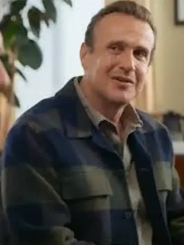 Right side view of Shrinking Jimmy checkered jacket showing sleeve fit, plaid panels and easy streetwear layering look