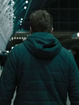 Back view of the Jack Lowden Black Hooded Jacket showing the clean design and hood.