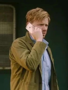 Front view of the Slow Horses S02 Green Jacket featuring a sturdy collar and zip closure.