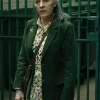 A green Catherine Standish Blazer coat as seen in Season 5 of the series Slow Horses.