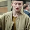 Front view of Steal 2026 Sophie Turner bomber jacket with zip front and classic ribbed hem for casual wear