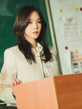 Right side view of Study Group Lee Han-gyeong wool jacket showing sleeve fit and structured everyday look