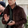 Supernatural inspired brown leather jacket featuring a classic distressed finish and rugged silhouette.