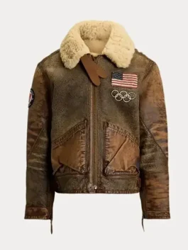 Team USA shearling jacket main view showing warm shearling detail and winter-ready casual style