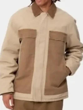 This image shows the overall shape and fit of the jacket, helping buyers understand the length and how it sits on the body. The patchwork panel style adds a bold touch without needing heavy styling. Pair it with jeans, cargos, or joggers for daily wear, travel, and weekend plans.