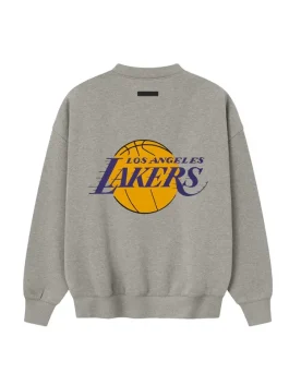 Back view of Lakers heather gray sport sweatshirt. Shows the extended length, dropped shoulders, and clean finish.