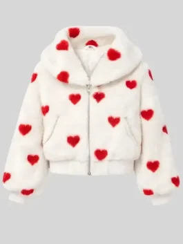 Shop Valentine Heart Fur Jacket at J4 Jackets. Fluffy warm feel with heart design, easy fit and cozy style for parties, date nights and winter looks. Order now