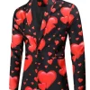 Hearts Printed Blazer in a high-contrast black and red colorway, perfect for upscale holiday celebrations and social events.