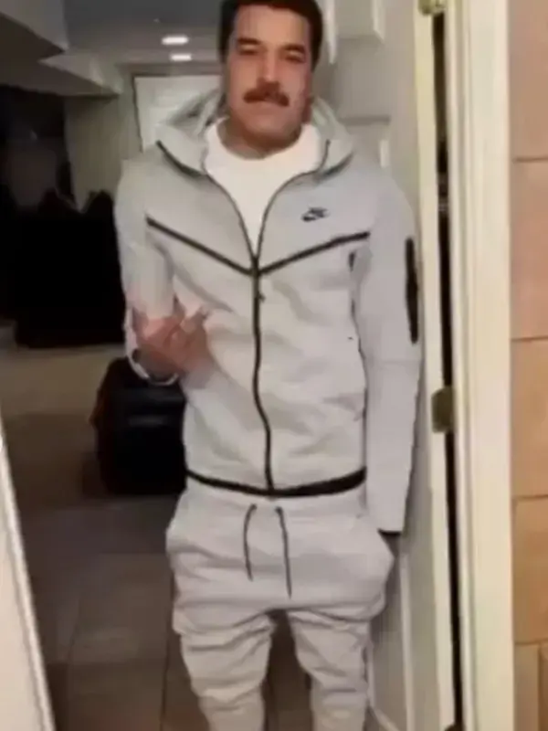 Viral Nicolas Maduro tracksuit jacket in light grey. Premium tech-style fleece for men by J4 Jackets.