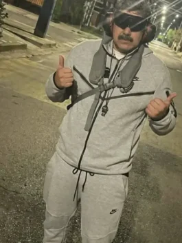 Nicolas Maduro inspired grey tech fleece tracksuit jacket for men, viral news style athletic streetwear by J4 Jackets.