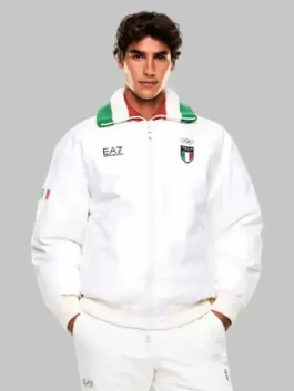 Winter Olympics 2026 Team Italy EA7 jacket showing clean bomber style and sporty look for daily wear and travel