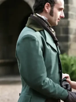 Wuthering Heights Edgar Linton Coat featuring a deep emerald green finish and a premium velvet-texture silhouette for a high-status profile.