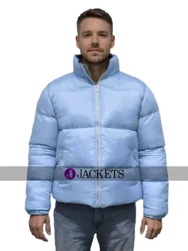 Full view of the Andy Cohen blue jacket 2026 New Year's Eve outfit in New York City.
