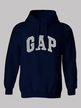 A deep blue Gap hoodie with a high quality logo print and relaxed cuffs.