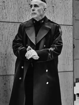 Close up of buttons and fabric on the bovino trenchcoat.