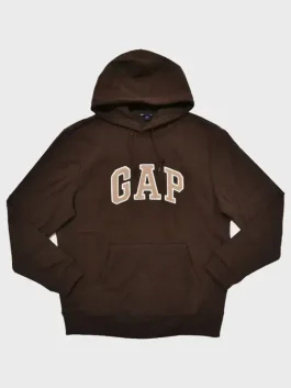 A trendy Brown GAP Hoodie featuring a warm earth tone and a spacious front pocket.