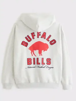 The back view of the Buffalo Bills hoodie showing the large 2026 playoff graphic.