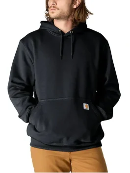 Black Carhartt Rain Defender Hoodie Front Close Up.