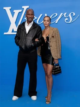 Didier Drogba and Gabrielle Lemaire at the Louis Vuitton Menswear SS25 photocall in Paris.