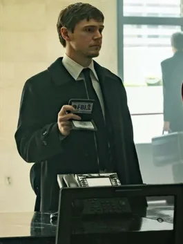 Evan Peters wearing a sophisticated Black Wool Coat from the 2026 series The Beauty.