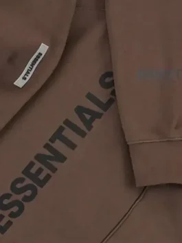 A stylish Essentials Brown Hoodie featuring a signature oversized fit and minimalist branding.