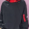 A front view of the Itadori Yuji Hoodie featuring the signature red hood and dark blue body.