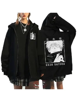 A cozy Satoru Gojo black hoodie with a minimalist logo and a warm adjustable hood.