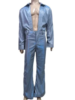 Front view of the Benson Boone Blue Jumpsuit as seen on Mark Zuckerberg with a sparkling finish.