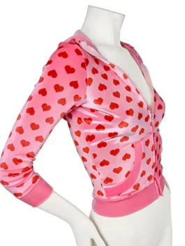 Jennifers Heart Hoodie in a brilliant pink tone with stylized heart motifs and a modern, comfortable athletic cut.