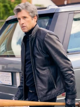 Front view of the Black Leather Jacket featuring a secure zipper and a polished finish.