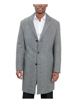 Men’s black and white London Fog coat 2026 front closed view with classic button closure.