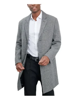 Men’s black and white London Fog coat 2026 front open view with lapel collar styling.